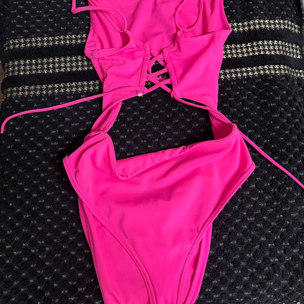 Hot Pink Lace-Up Swimsuit